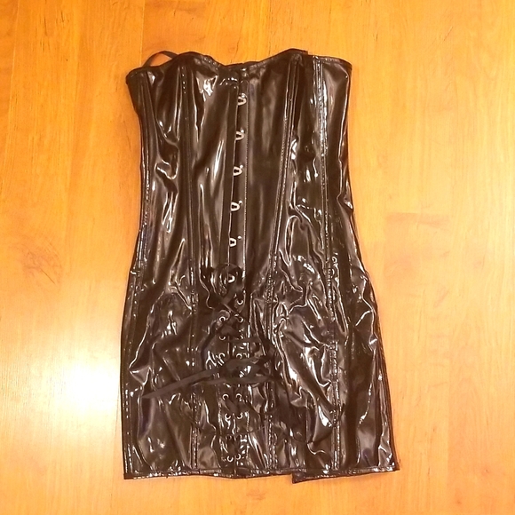 Kinky Black Strapless Latex Dress - Picture 1 of 3